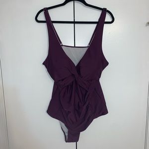 NEW! V-Neck Tummy Control Purple Ruched One Piece